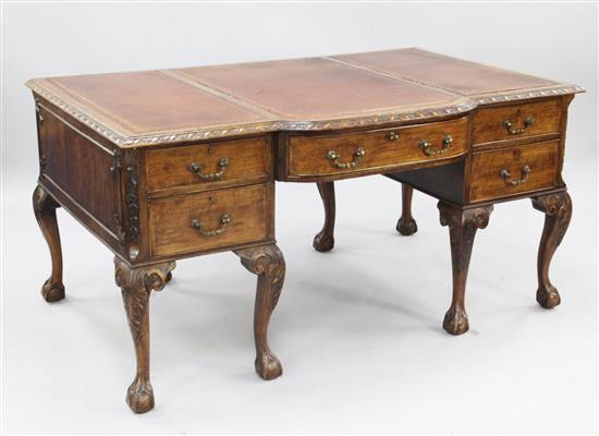 An 18th century style walnut breakfront writing table, 4ft 11.5in. x 3ft 2in. x 2ft 6in.